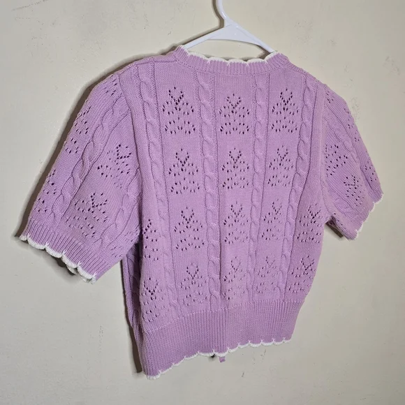 Miss Selfridge Cropped Pointelle Tie Front Cardigan Women’s Size Small Lilac - Picture 5 of 11